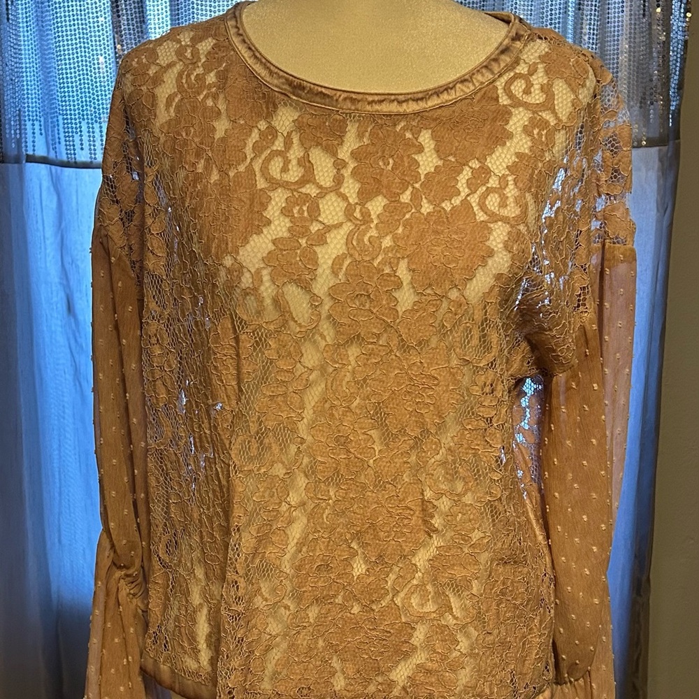 Gimmicks by BKE Lace Blouse - Tan